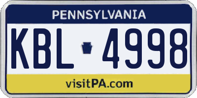 PA license plate KBL4998