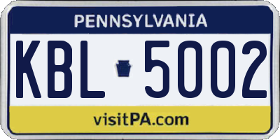 PA license plate KBL5002