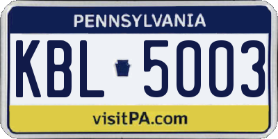 PA license plate KBL5003