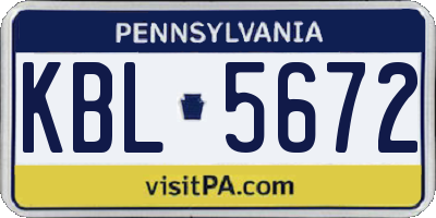 PA license plate KBL5672