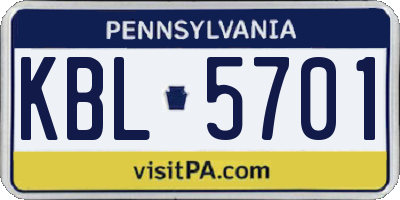 PA license plate KBL5701