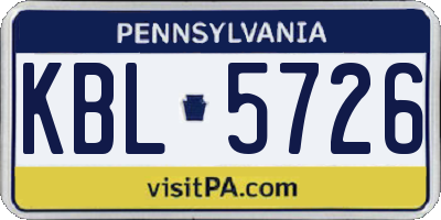 PA license plate KBL5726