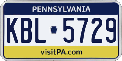 PA license plate KBL5729