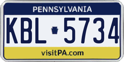 PA license plate KBL5734