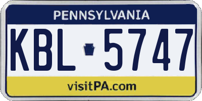 PA license plate KBL5747