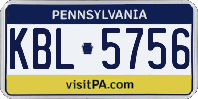 PA license plate KBL5756