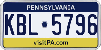 PA license plate KBL5796