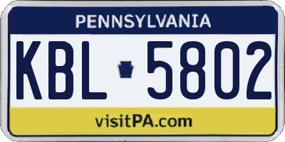 PA license plate KBL5802