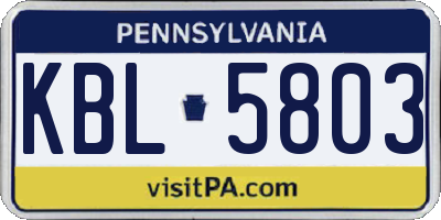 PA license plate KBL5803
