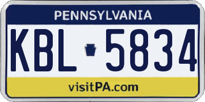 PA license plate KBL5834