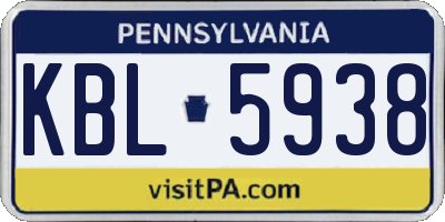 PA license plate KBL5938