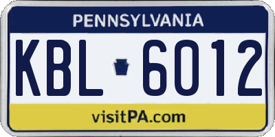 PA license plate KBL6012