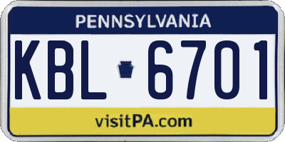 PA license plate KBL6701