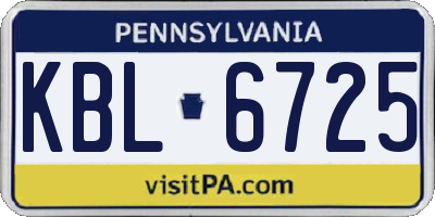 PA license plate KBL6725