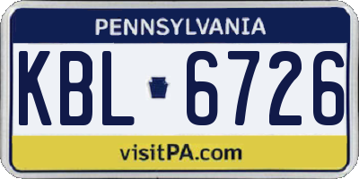 PA license plate KBL6726