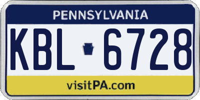 PA license plate KBL6728