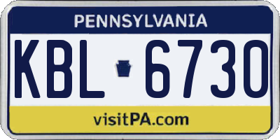 PA license plate KBL6730