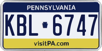 PA license plate KBL6747