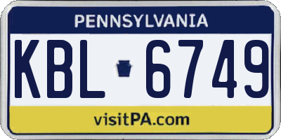PA license plate KBL6749