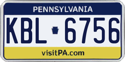 PA license plate KBL6756