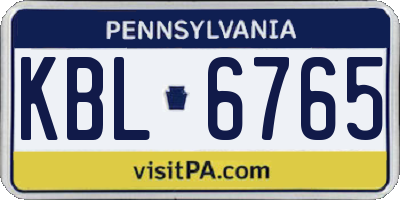 PA license plate KBL6765