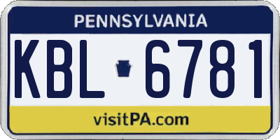 PA license plate KBL6781