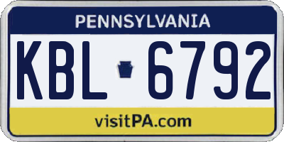 PA license plate KBL6792