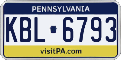 PA license plate KBL6793
