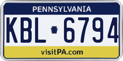 PA license plate KBL6794