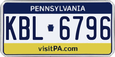 PA license plate KBL6796