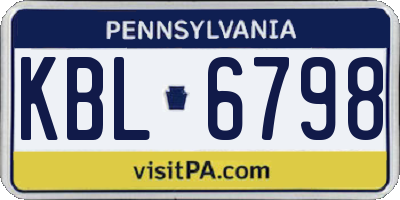 PA license plate KBL6798