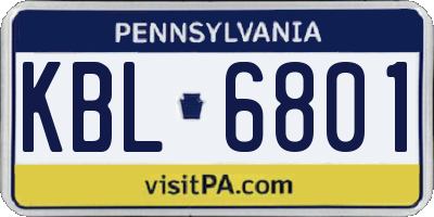 PA license plate KBL6801