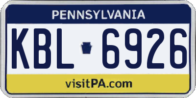PA license plate KBL6926
