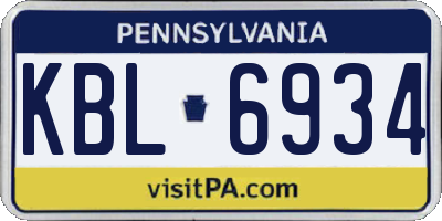 PA license plate KBL6934