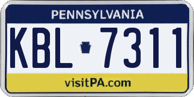 PA license plate KBL7311