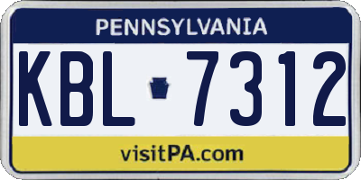 PA license plate KBL7312