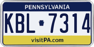 PA license plate KBL7314
