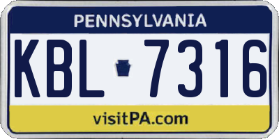 PA license plate KBL7316