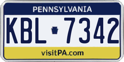 PA license plate KBL7342