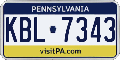 PA license plate KBL7343
