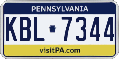 PA license plate KBL7344