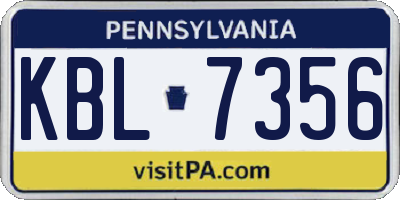 PA license plate KBL7356