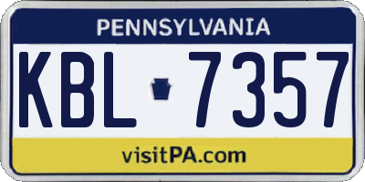PA license plate KBL7357