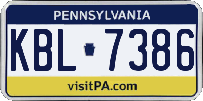 PA license plate KBL7386