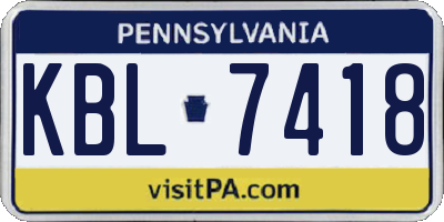 PA license plate KBL7418