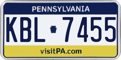 PA license plate KBL7455