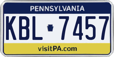 PA license plate KBL7457