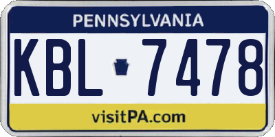 PA license plate KBL7478