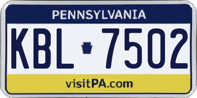 PA license plate KBL7502