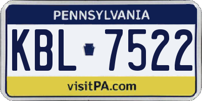 PA license plate KBL7522
